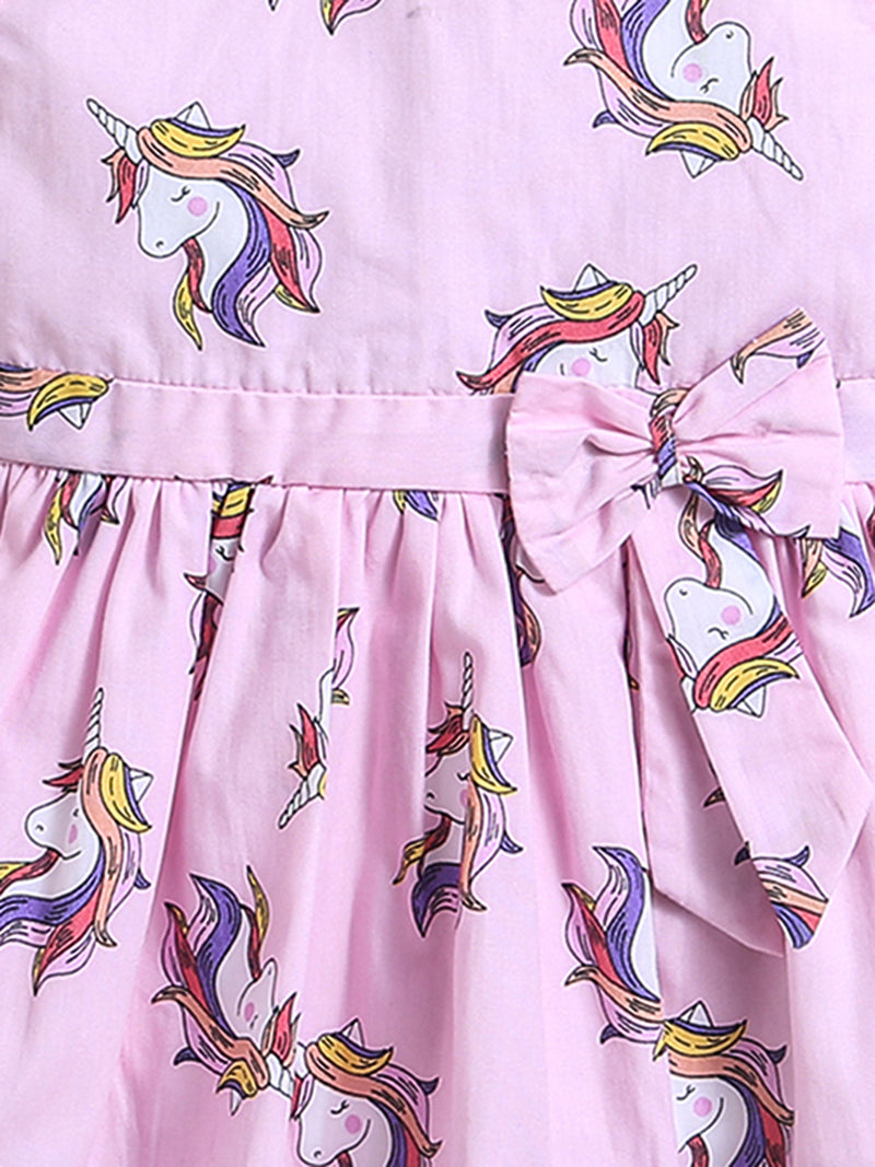 Pink Unicorn Print Sleeveless Baby Girl Dress