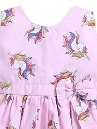 Pink Unicorn Print Sleeveless Baby Girl Dress