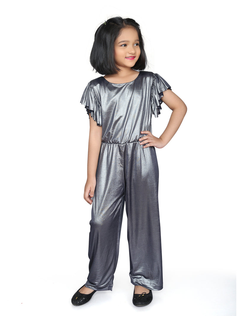 Silver Frill Sleeve Plain Girls Jumpsuit