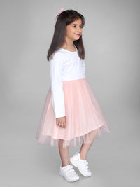 Pink and White Long Sleeve Tulle Skirt Girls Dress