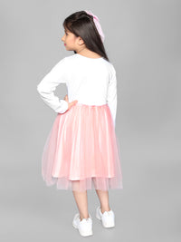 Pink and White Long Sleeve Tulle Skirt Girls Dress