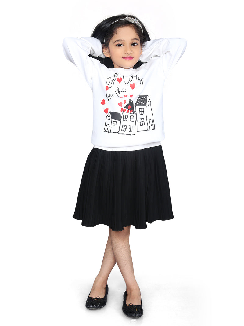 Girls White and Black Love in the City Printed T-Shirt and Skirt Co-ord Set