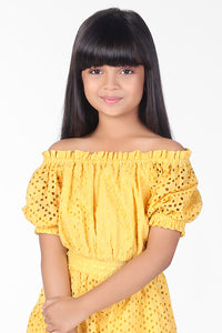 Yellow Schiffli Cotton Cutout Summer Girls Dress