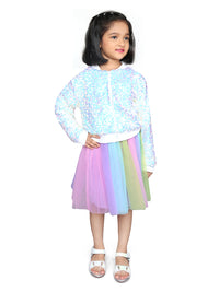 White Zipper with Rainbow Color Skirt Full Sleeve Jersey Knit Co-ord Set