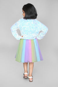 White Zipper with Rainbow Color Skirt Full Sleeve Jersey Knit Co-ord Set