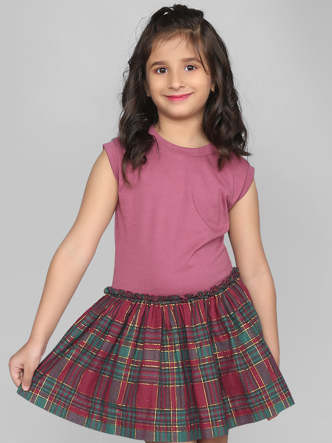 Purple Cotton Dress with Checks Pattern Girls Design