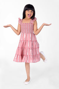 Pink Ruffle Sleeveless Smocked Girls Dress