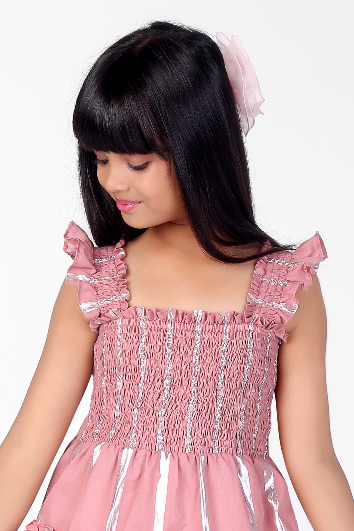 Pink Ruffle Sleeveless Smocked Girls Dress