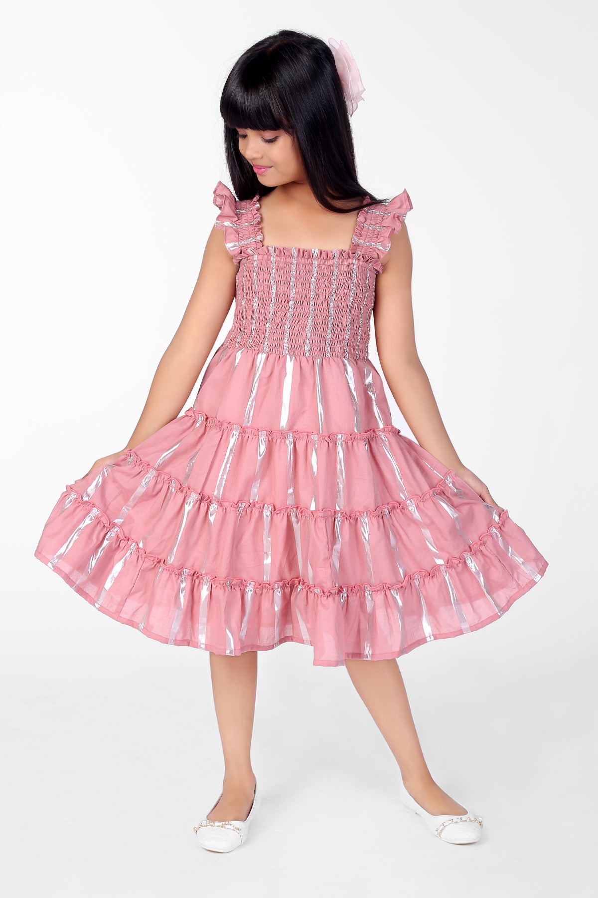 Pink Ruffle Sleeveless Smocked Girls Dress