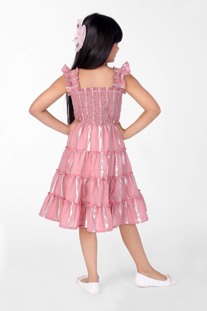 Pink Ruffle Sleeveless Smocked Girls Dress