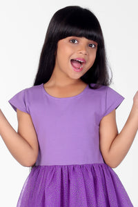 Purple Flare Shimmer Half Sleeve Tulle Girls Dress