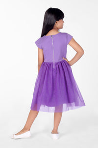 Purple Flare Shimmer Half Sleeve Tulle Girls Dress