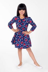 Blue Cotton With Red Heart Print Dress