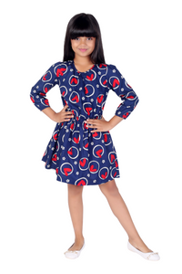 Blue Cotton With Red Heart Print Dress