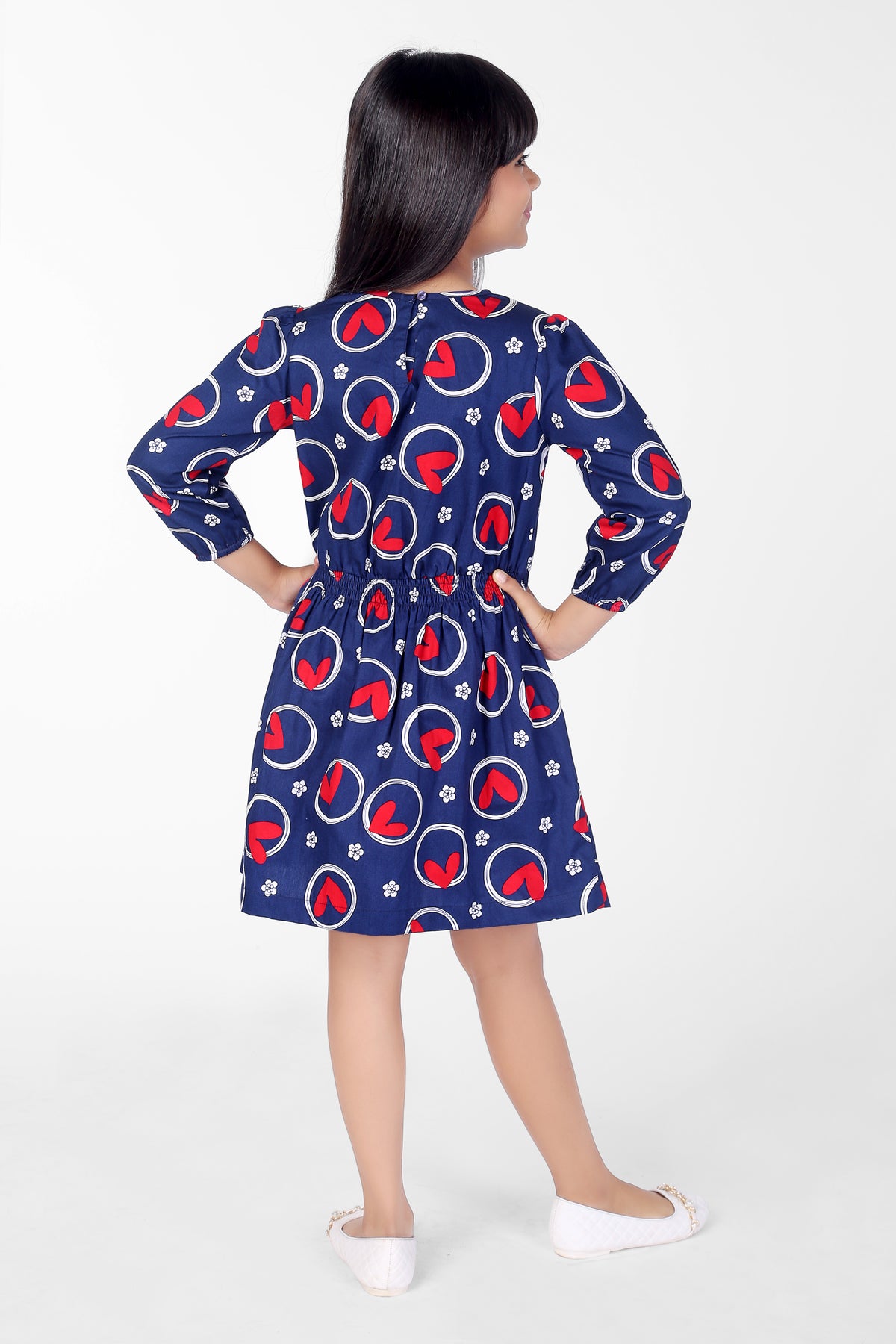 Blue Cotton With Red Heart Print Dress