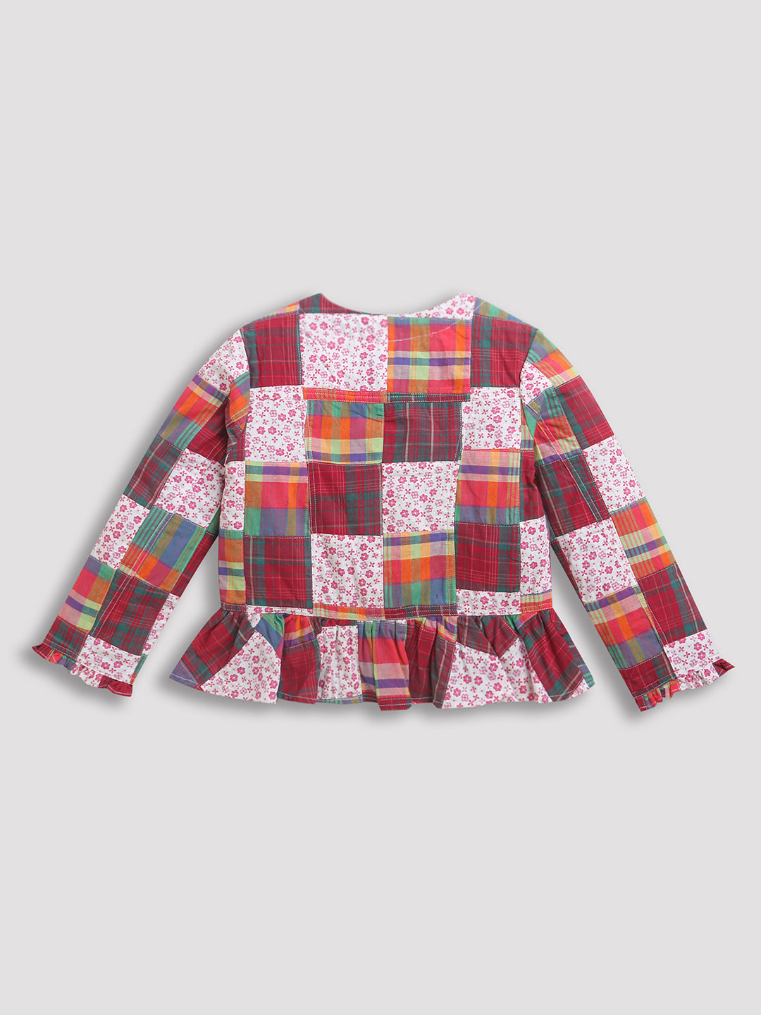 Multicolor Button Closure Two Pockets Girls Jacket