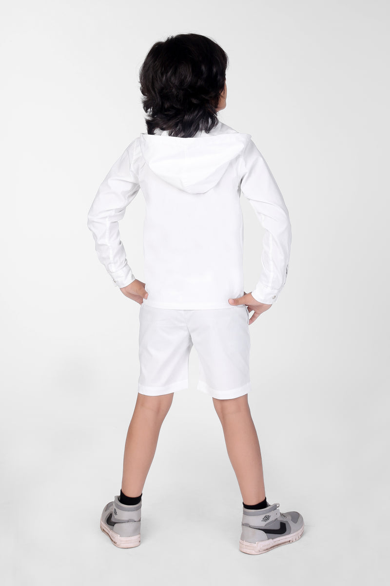 White Full Sleeve Hoodie & Shorts Boys Co-ord Set