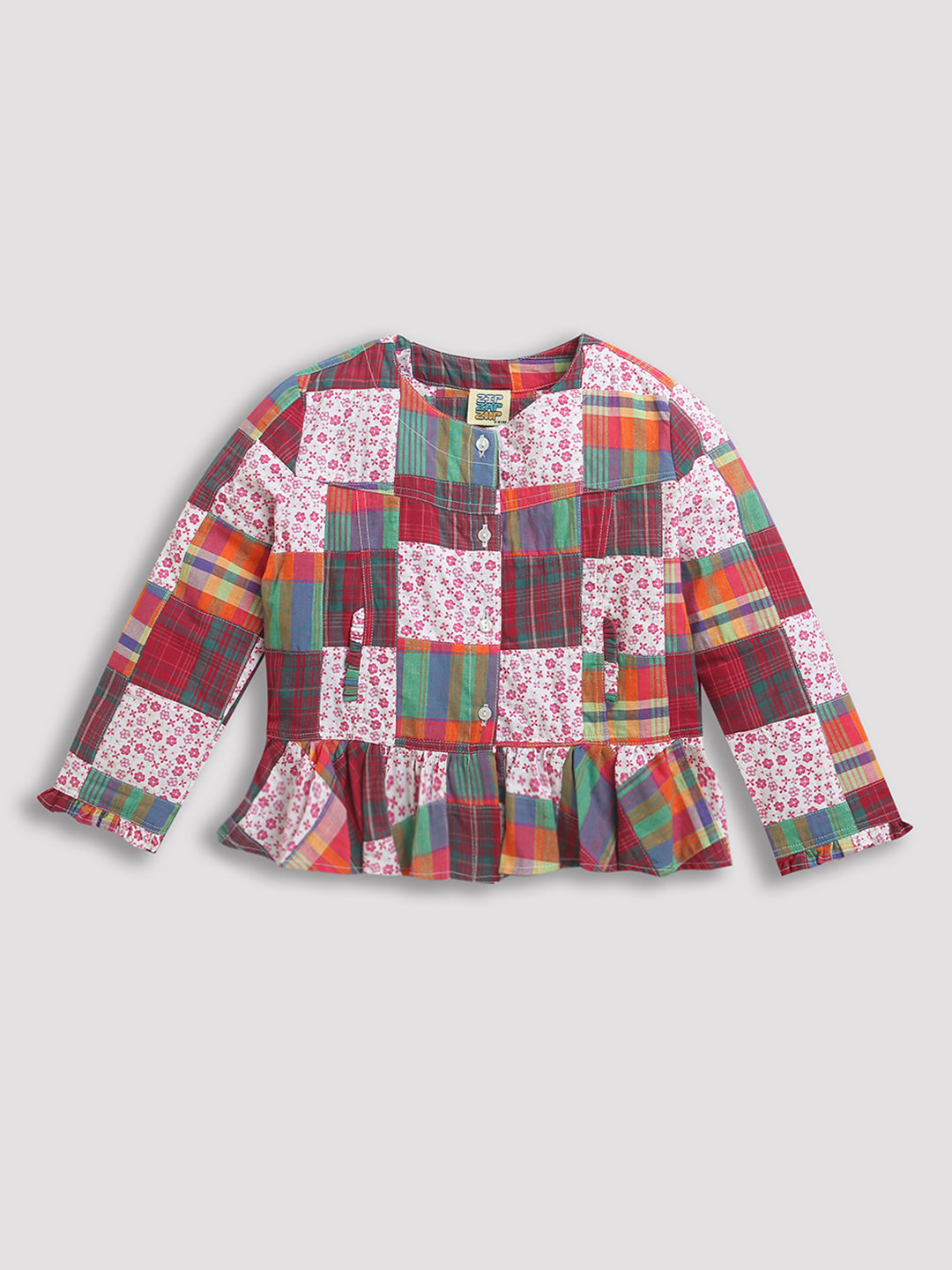 Multicolor Button Closure Two Pockets Girls Jacket