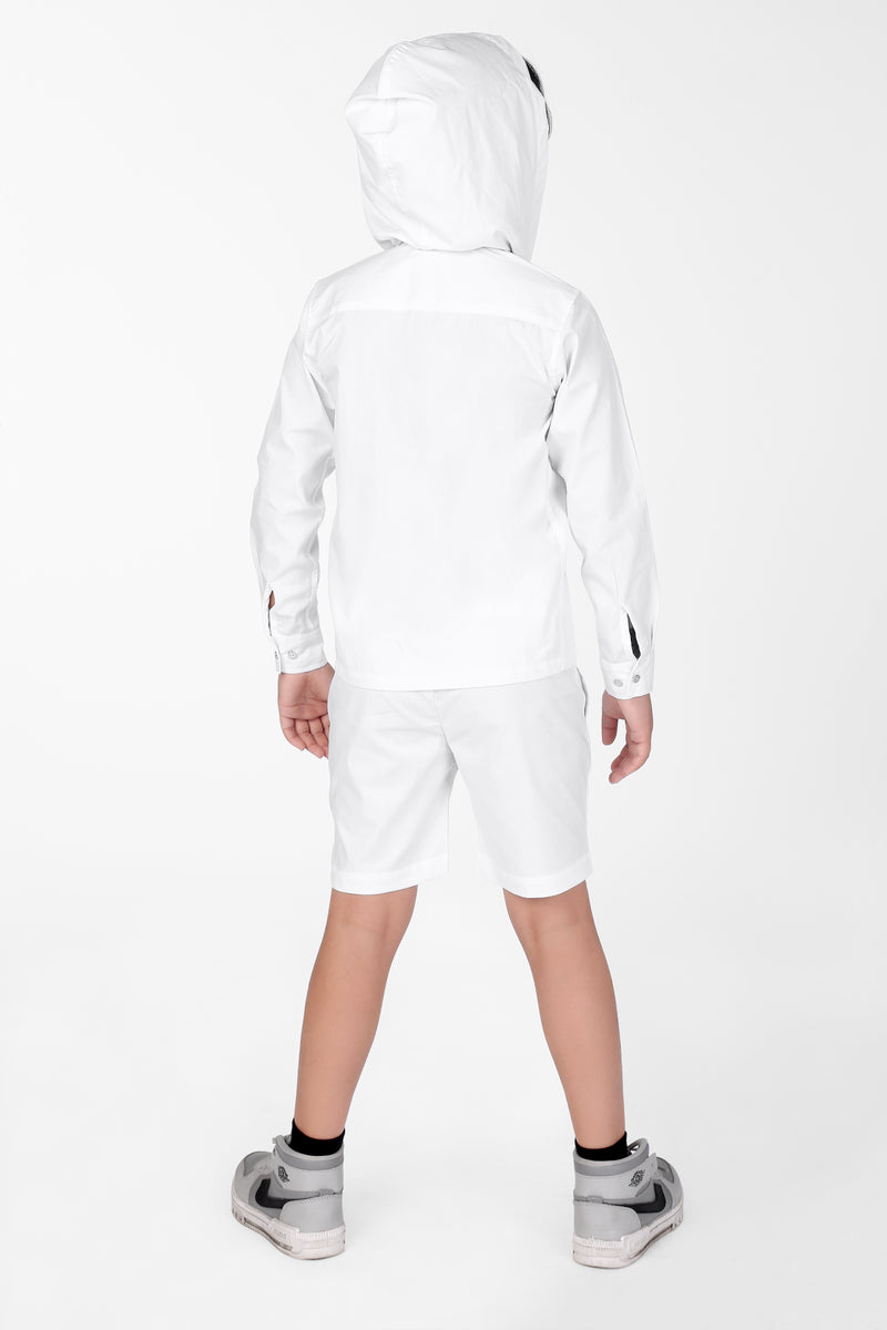 White Full Sleeve Hoodie & Shorts Boys Co-ord Set