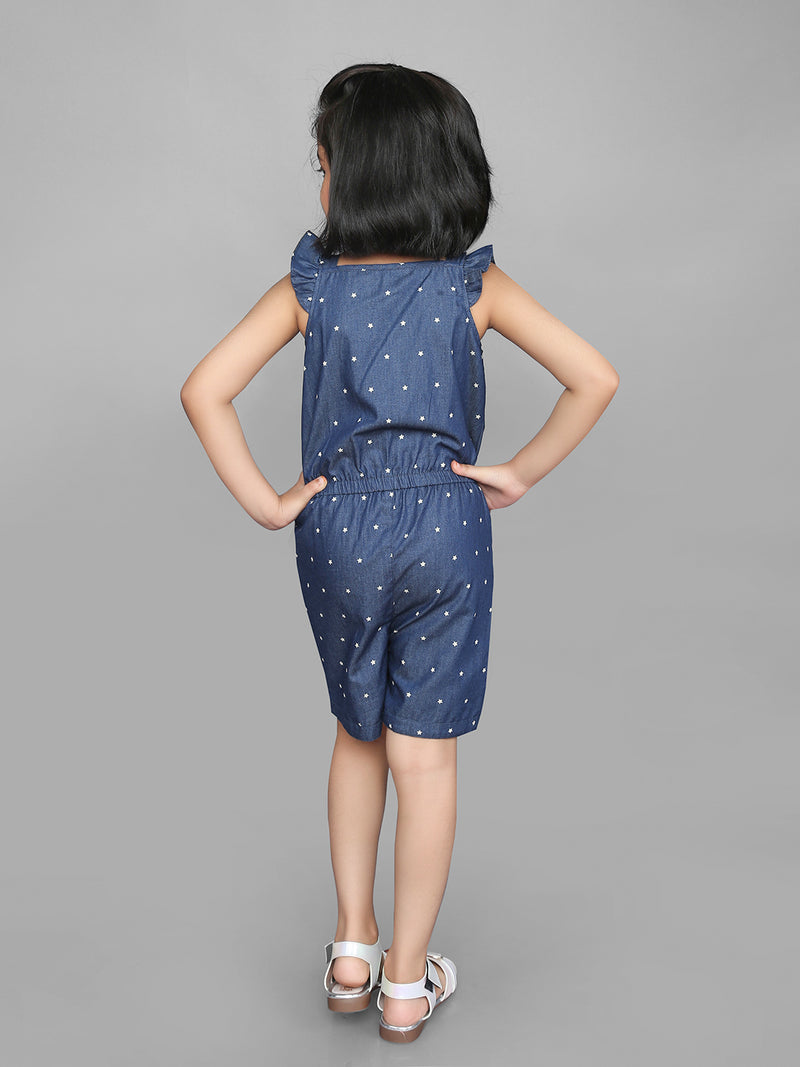 Blue All Over Print Sleeveless Denim Jumpsuit