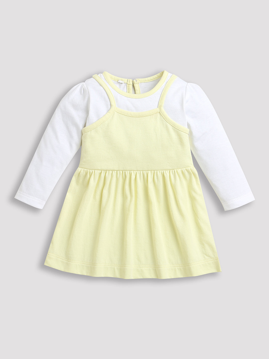 Yellow & White Full Sleeve Baby Girl Dress