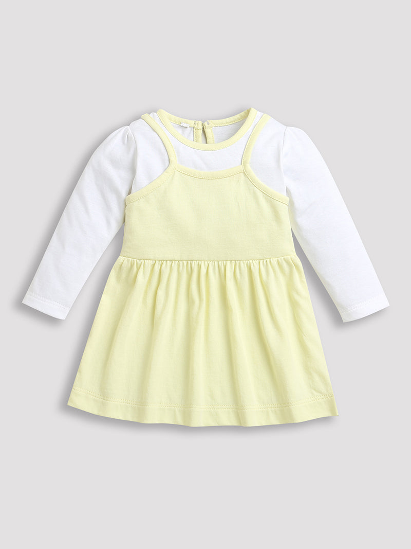 Yellow & White Full Sleeve Baby Girl Dress