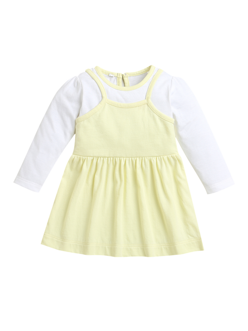 Yellow & White Full Sleeve Baby Girl Dress