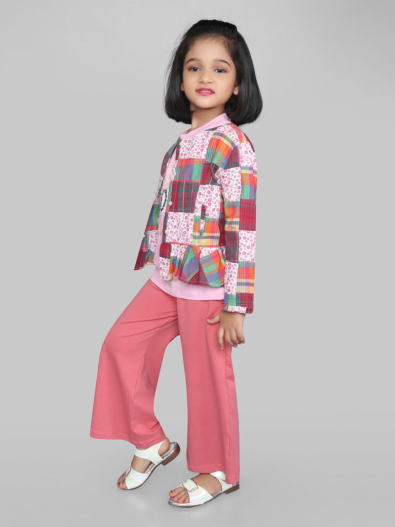 Multicolor Button Closure Two Pockets Girls Jacket