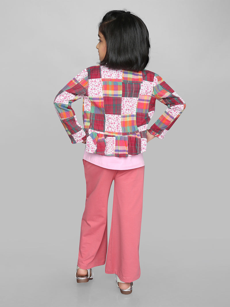 Multicolor Button Closure Two Pockets Girls Jacket