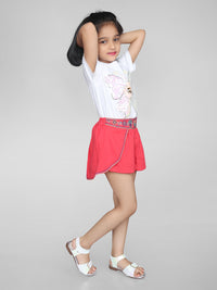 Girls White and Red Butterfly T-Shirt and Embroidered Skirt Co-ord Set