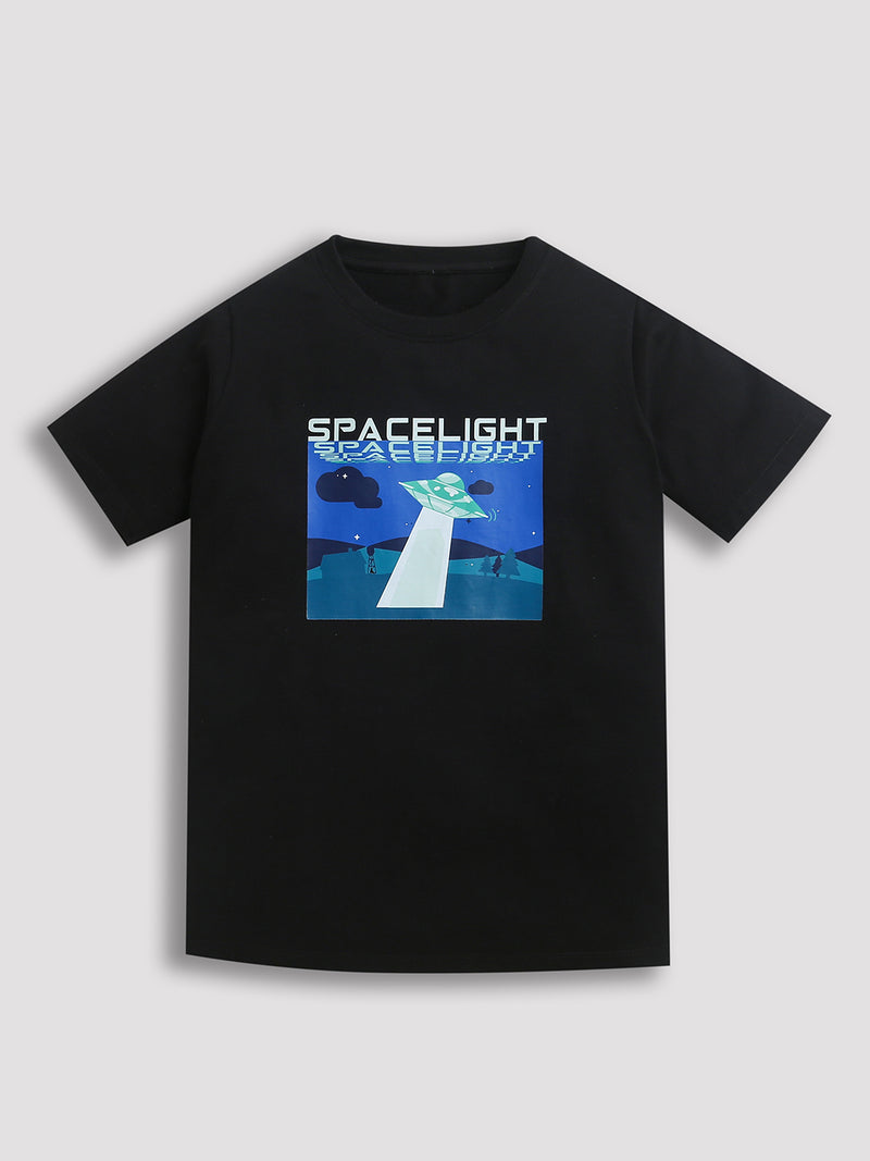 Pack of 2 Sky Blue-Infinity & Black-Space Light Print Cotton T-shirt