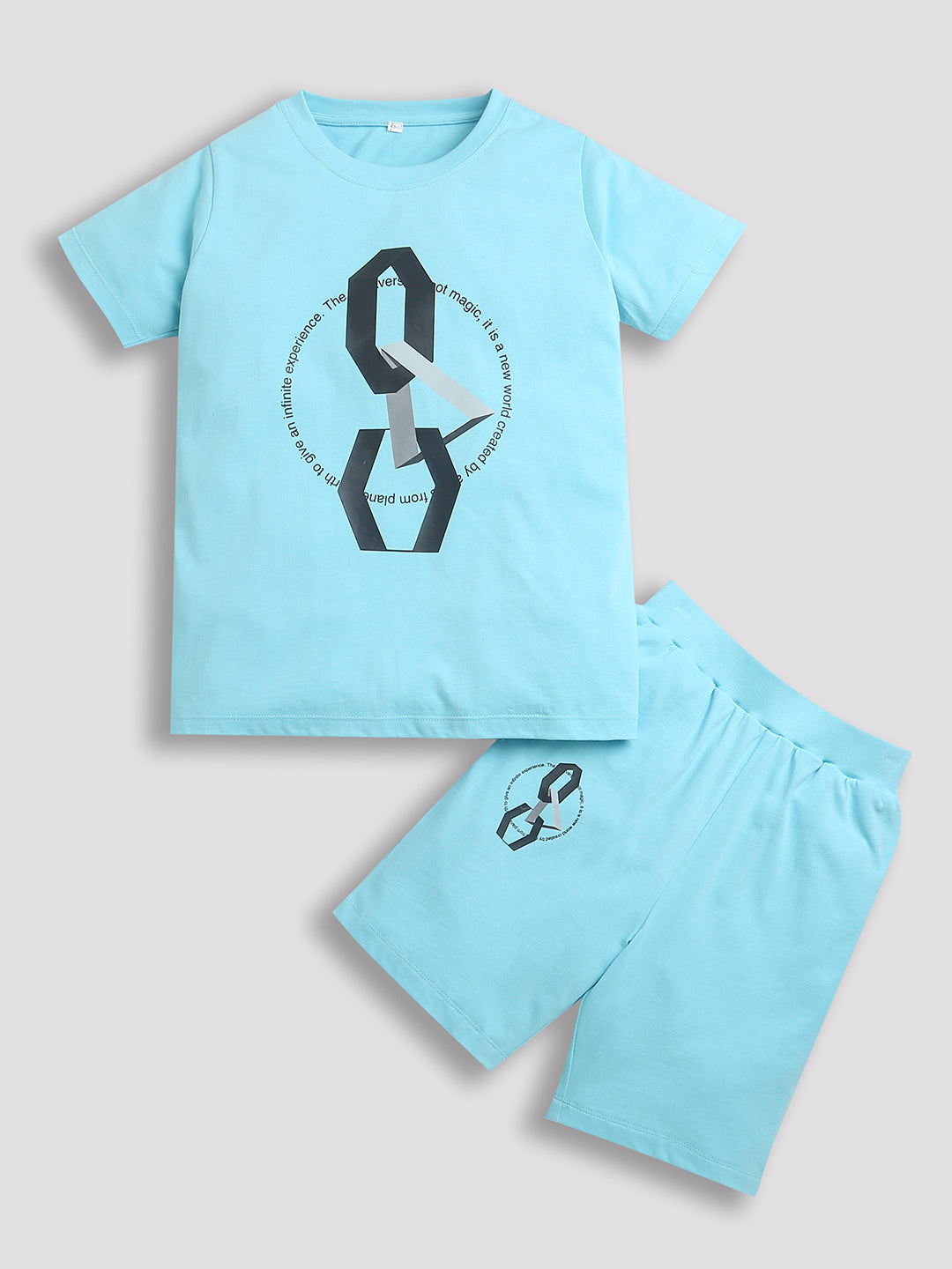 Pure Cotton Sky Blue Infinity Print T-shirt & Shorts Co-ord Set