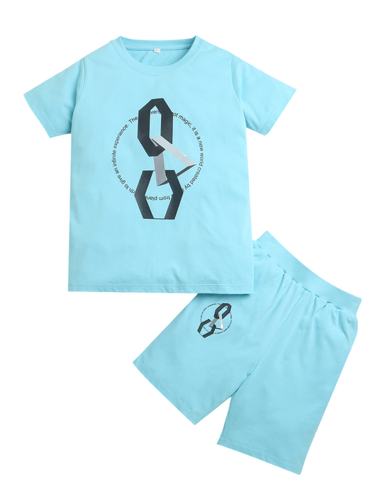 Pure Cotton Sky Blue Infinity Print T-shirt & Shorts Co-ord Set