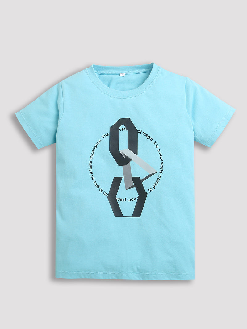 Pack of 2 Sky Blue-Infinity & Black-Space Light Print Cotton T-shirt