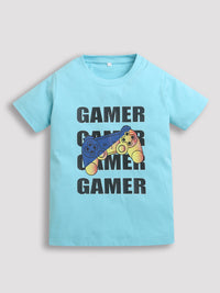 Pack of 2 Sky Blue-Gamer & Navy Blue-Born To Play Print Cotton T-shirt