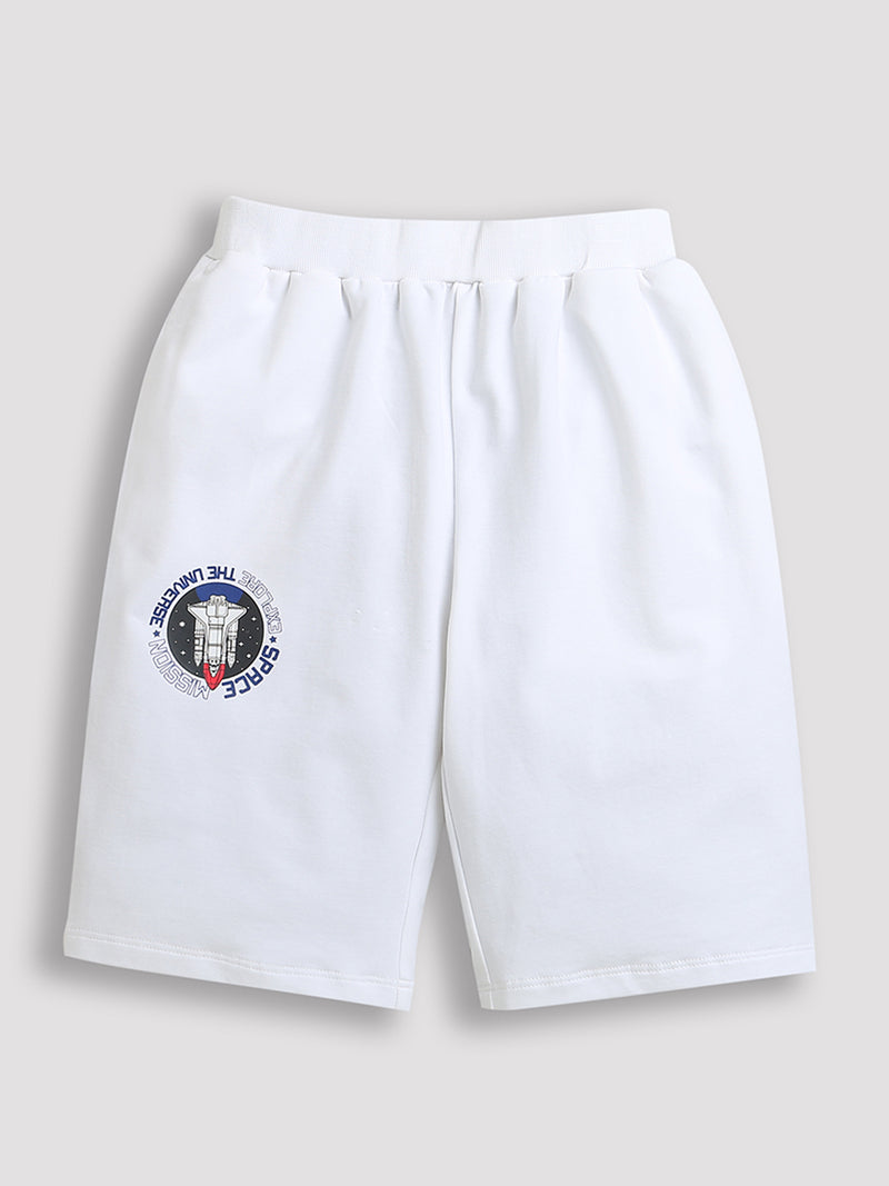 Pack of 2 Black-Retro & White-Space Mission Print Cotton Shorts