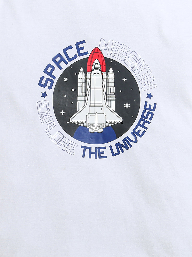 Pack of 2 Black-Retro &  White-Space Mission Print Cotton T-shirt