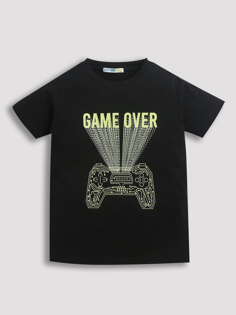 Pack of 2 Black-Game Over & Navy Blue-BasketBall FootBall Print Cotton T-shirt