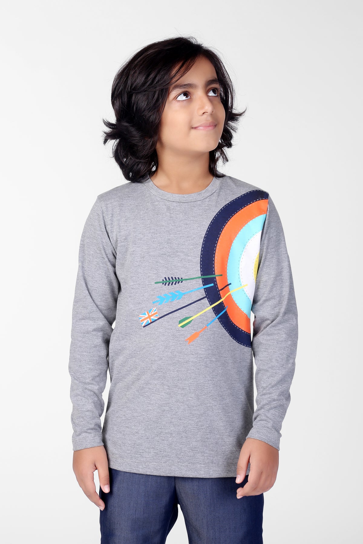 Grey Archery Bullseye Print Full Sleeve Boys T-Shirt