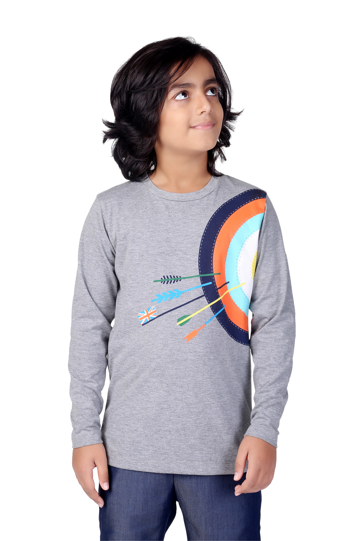 Grey Archery Bullseye Print Full Sleeve Boys T-Shirt