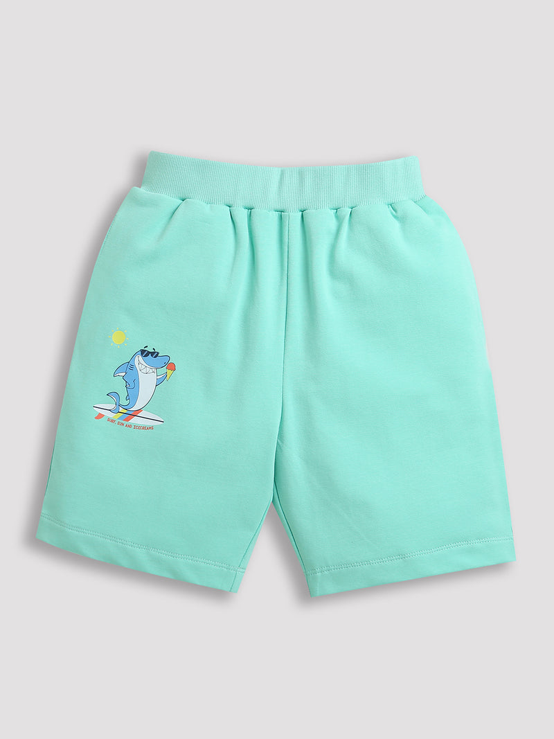 Pack of 2 Mint Green-Sun Surf IceCream & Sky Blue-Gamer Print Cotton Shorts