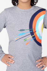 Grey Archery Bullseye Print Full Sleeve Boys T-Shirt