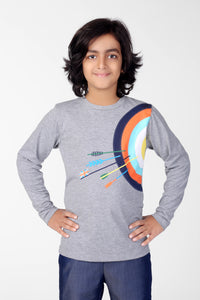 Grey Archery Bullseye Print Full Sleeve Boys T-Shirt