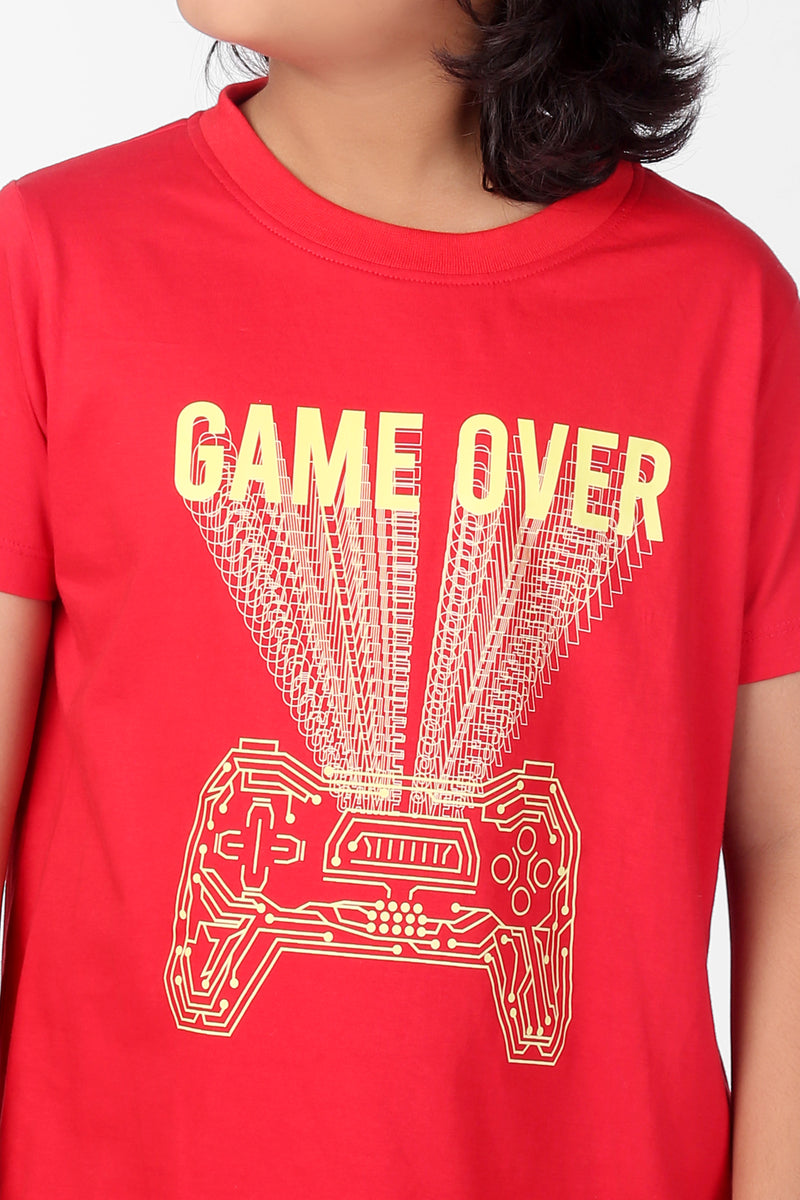 Red Game Over Print Half Sleeve Boys T-shirt