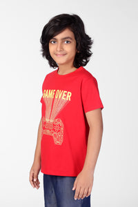 Red Game Over Print Half Sleeve Boys T-shirt