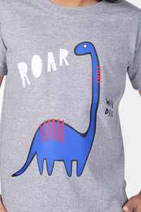 Grey Roar Dino Print Half Sleeve Boys T-shirts