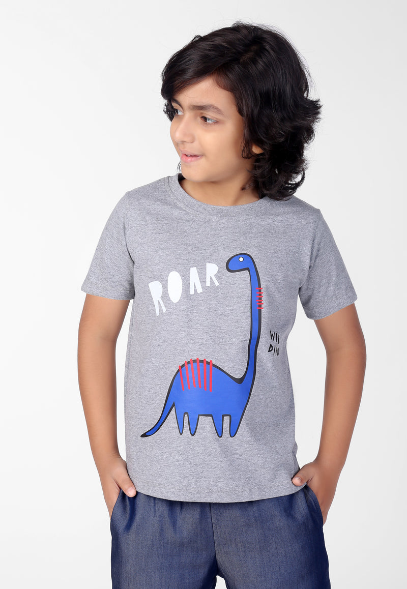 Grey Roar Dino Print Half Sleeve Boys T-shirts