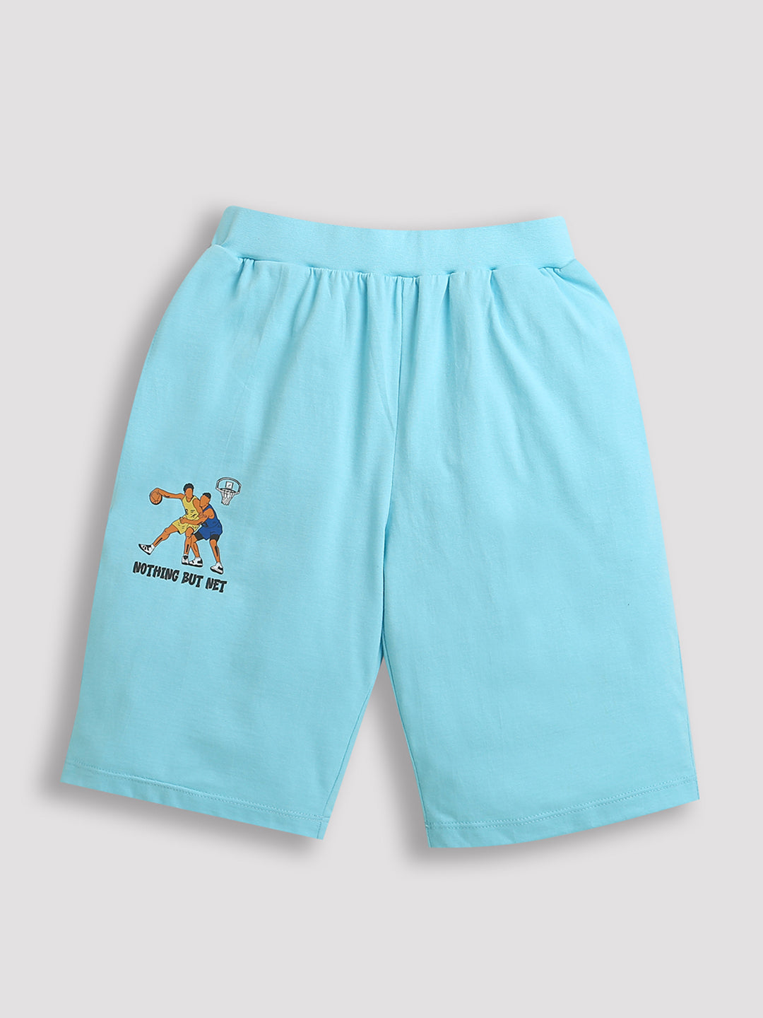 Pack of 2 Sky Blue-Player Basketball & Navy Blue-Video Game Print Cotton Shorts