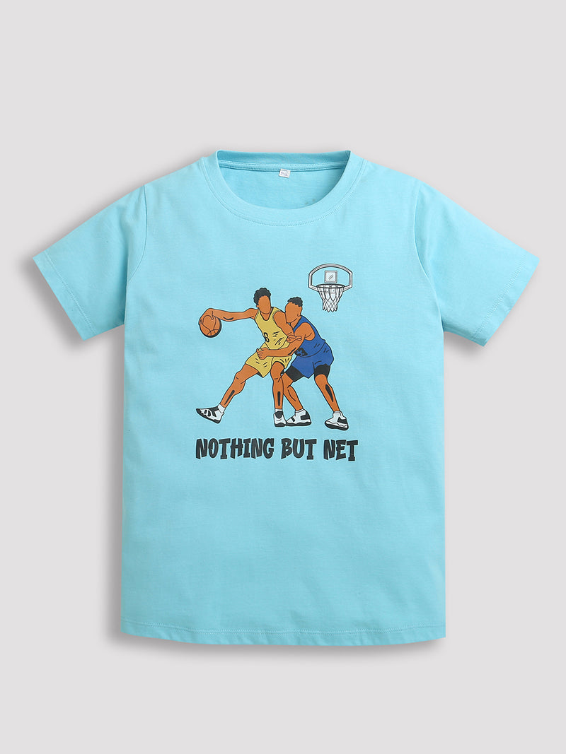 Pack of 2 Sky Blue-Player with Basket Ball & Mint Green-Strive To Be Better Print Cotton T-shirt