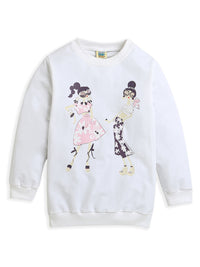 Girls Pink Full Sleeve Cotton Printed Fleece T-shirt